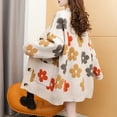 thumbnail image 5 of Wang6 Women Plus Size Long Cardigans Sweaters Trendy Long Sleeve Button Drop Shoulder Knit Sweater Coat Fall Open Front Floral Jacquard Outwear Tops with Pocket White One Size, 5 of 5