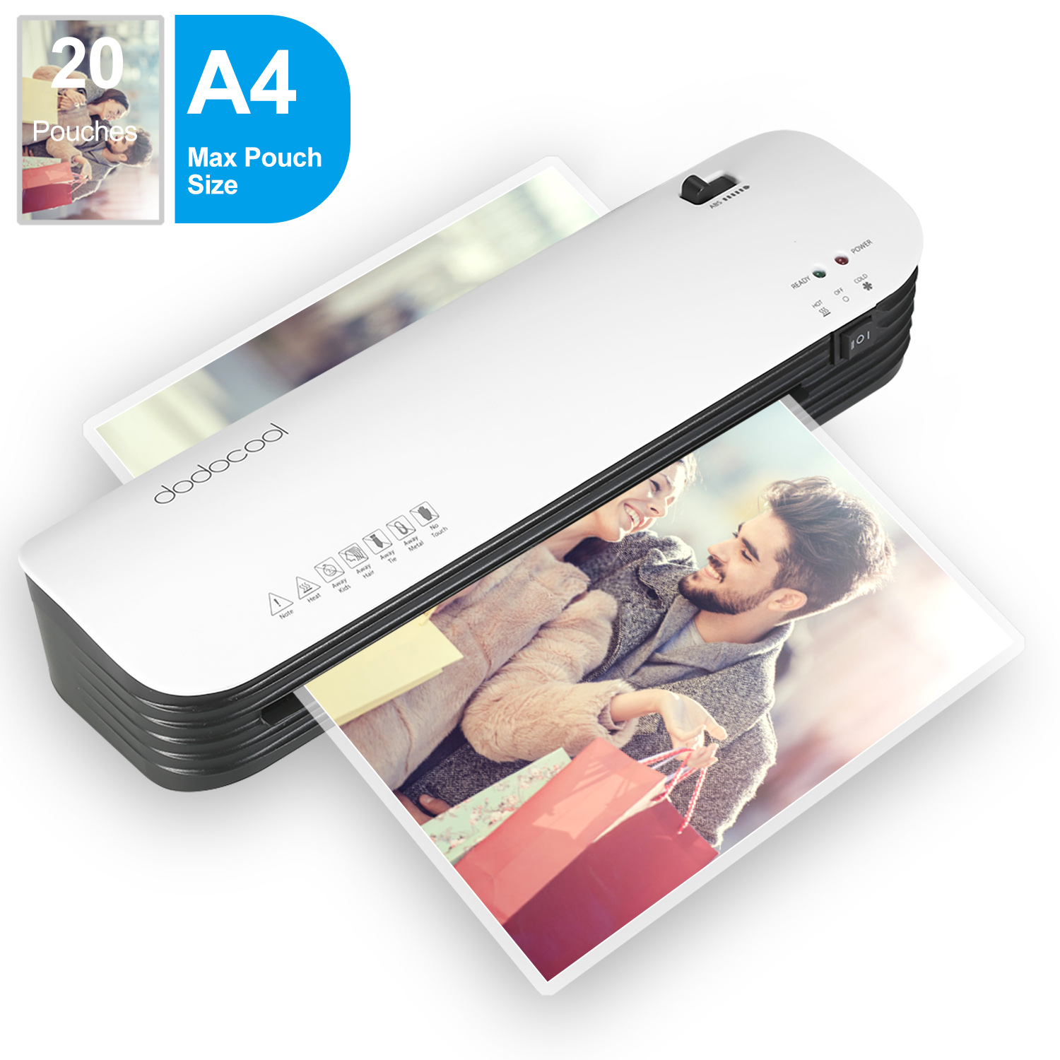 Dodocool Thermal Laminating Machine, 4 in 1 Personal Laminator with 20 A4 A5 A6 Pouches