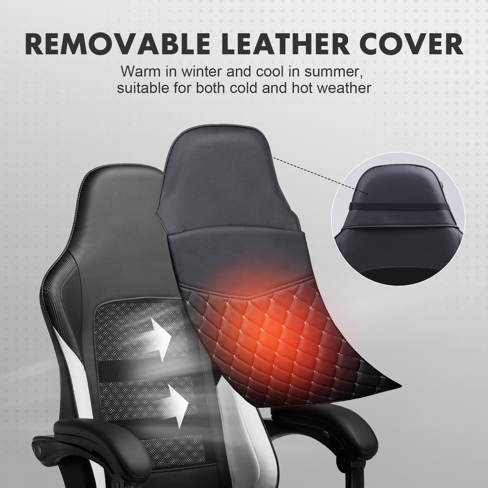 GTPLAYER High Back Faux Leather Adjustable Height Gaming Computer, White