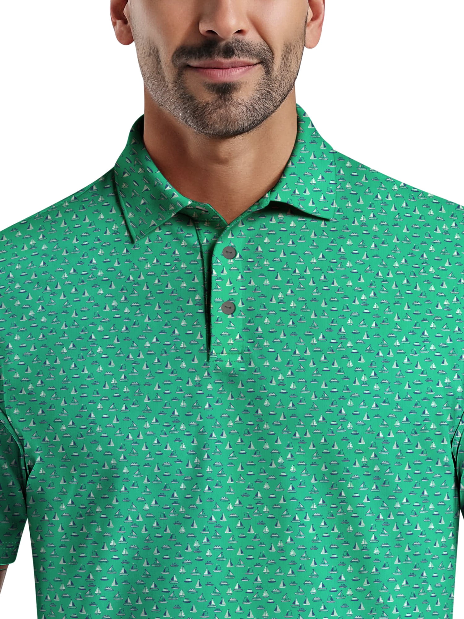 Ben Hogan Men's & Big Men's Performance Boat Print Short Sleeve Polo Shirt, up to 5XL