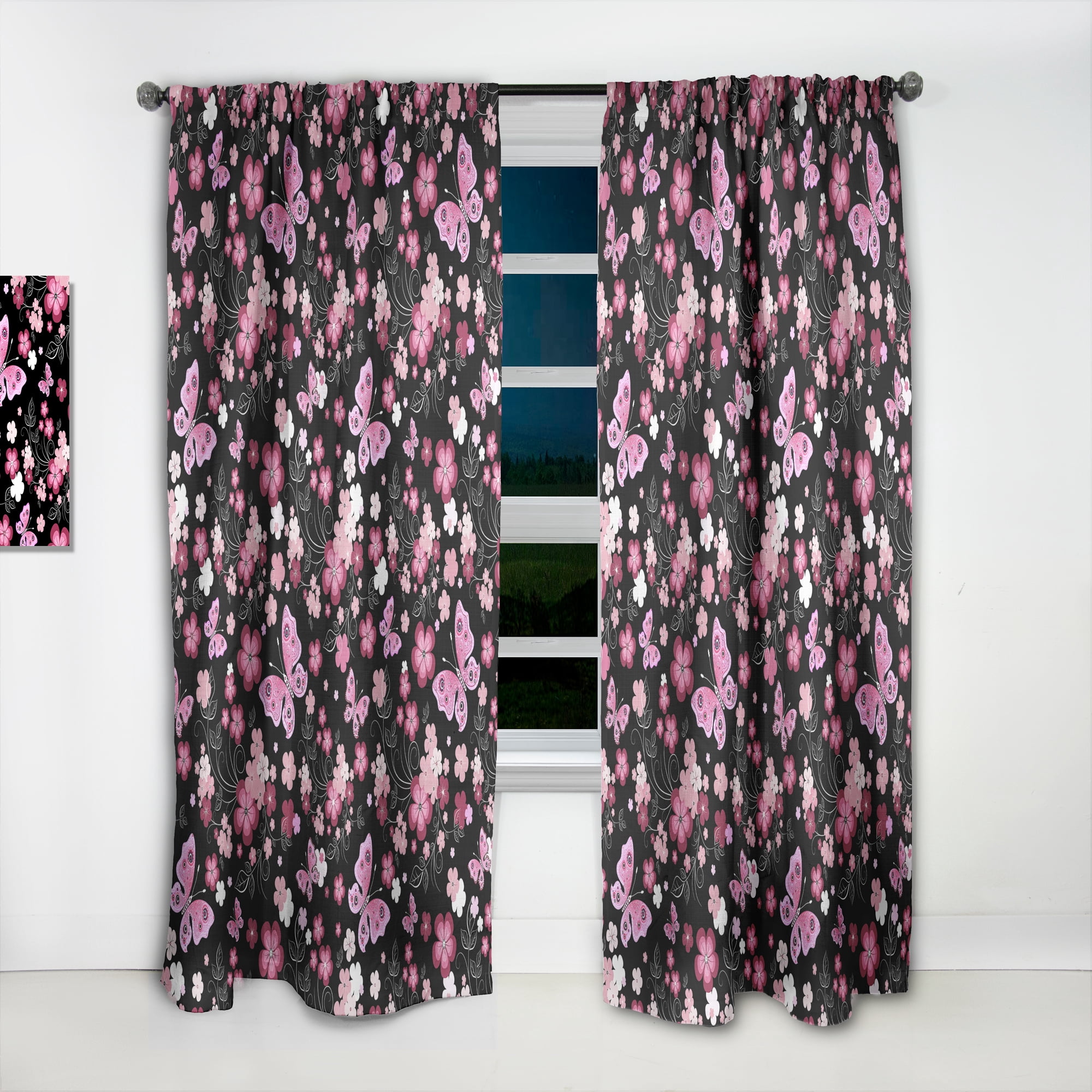 Designart 'Bituminous Bloom XVI' Floral Curtain Panel