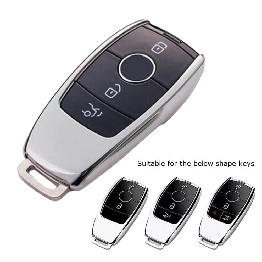 SILVER KEY COVER CASE FOR MERCEDES A C E S G CLASS CLS GLC GLE 2 3 4 Button 