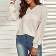 thumbnail image 2 of Womens V Neck Oversized Sweaters 2022 Fall Long Sleeve Pullover Loose Knit Comfy Jumper Tunic Sweater Tops, 2 of 5