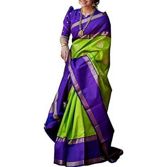 Accessorize Kingdom Banarasi Jacquard Soft Lichi Silk Saree with Blouse Piece (Green)