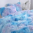 thumbnail image 5 of Wajade Plush Shaggy Comforter Set Fluffy Fuzzy Faux Fur Bedding Set - 3PC Microfiber Soft Warm Quilt Set(Galaxy Blue,Queen Size), 5 of 5