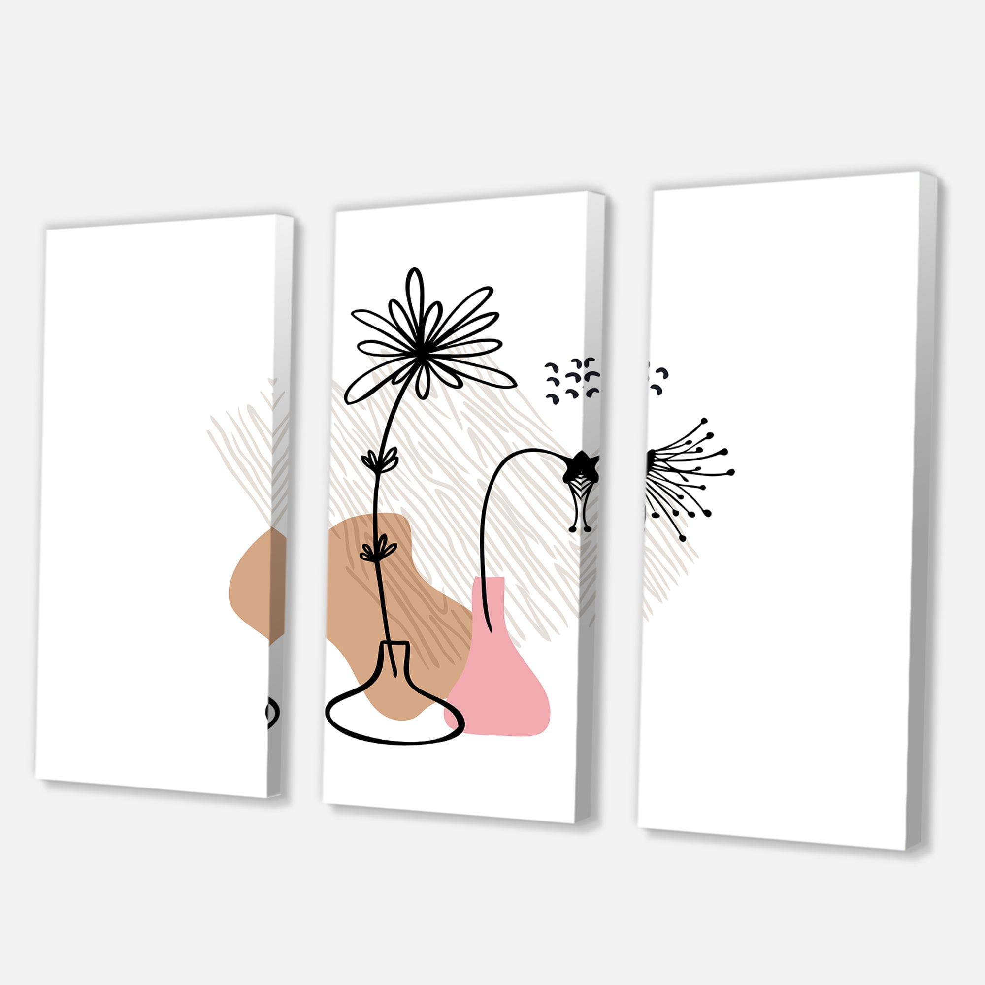 Designart ' Abstract Minimal Shapes Under Flowers III ' Modern Canvas Wall Art Print
