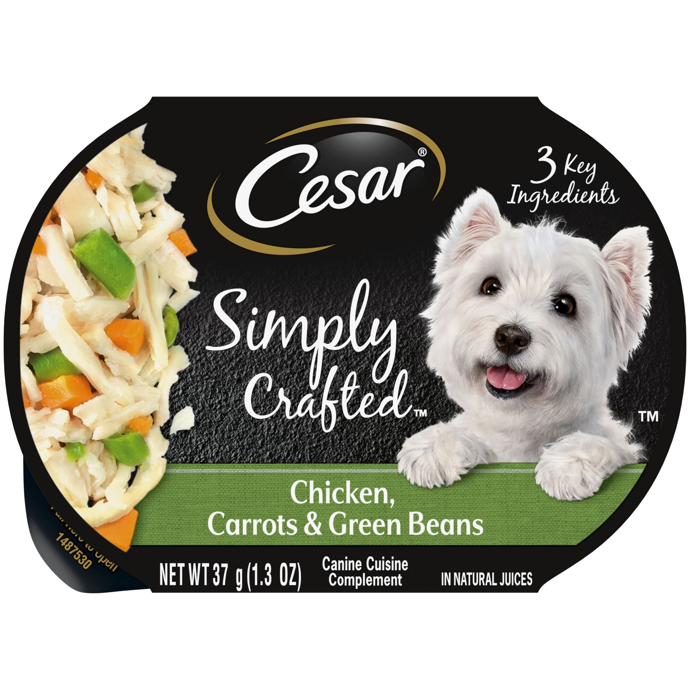 (3 pack) Cesar Simply Crafted Chicken, Carrots & Green Beans Wet Dog Food Topper Adult, 1.3 Oz
