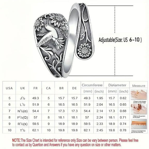 Spoon Ring Hummingbird Ring Sunflower Spoon Ring Vintage Antique Spoon Rings Adjustable Thumb Rings for Women