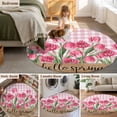 thumbnail image 5 of Round Rugs 3 Ft, Hello Spring Non Slip Area Rugs for Kitchen Bedroom Entryway, Pink Tulip Flowers Farmhouse Buffalo Plaid Wooden Washable Carpet Runner Rug Floor Mats for Bedroom Home Decor, 5 of 8