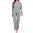 thumbnail image 3 of MOSHU Womens Pajama Sets Two Piece Thermal Underwear for Women Crew Neck Long Sleeve Tops and Leggings Lounge Sets, 3 of 12