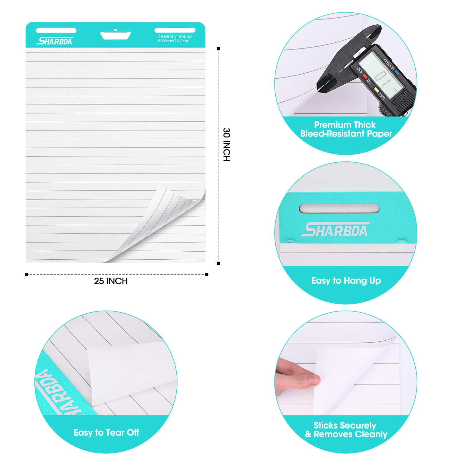Sticky Easel Pad, 25 in x 30 in,Flip Chart Paper,Sticky Chart Paper for Teachers, Large Self-Stick Easel Paper,Super Sticky & Bleed-Resistant,30 Sheets/Pad,4 Pads