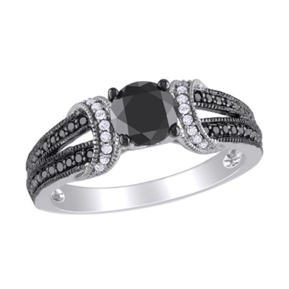 AFFY Black & White Natural Diamond Collar Ring In 10k White Gold (1 Cttw)