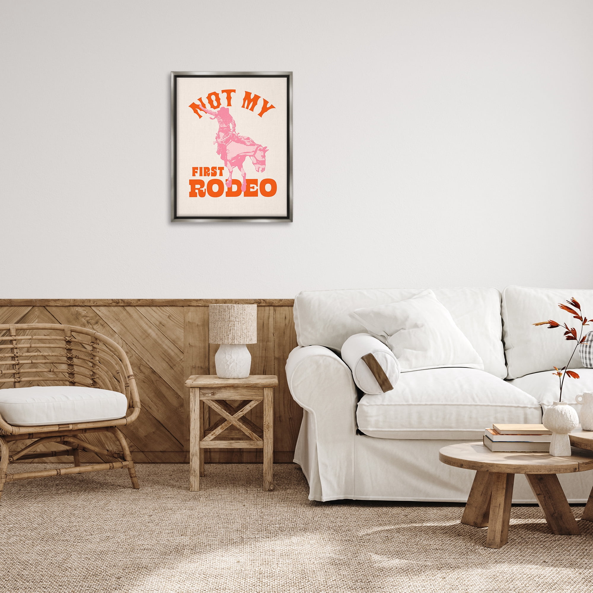 Stupell Industries Not My First Rodeo Phrase Animals & Insects Painting Gray Floater Framed Canvas Art Print Wall Art, 25 x 31