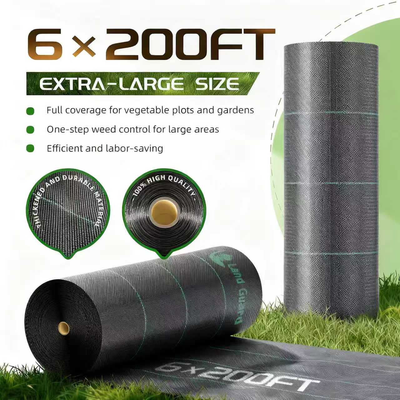 Land Guard 6ft x 200ft Weed Barrier Fabric Heavy Dusty, Ground Cover, Weed Mat, Woven Landscape Fabric for Garden, Lawn and Outdoor Project
