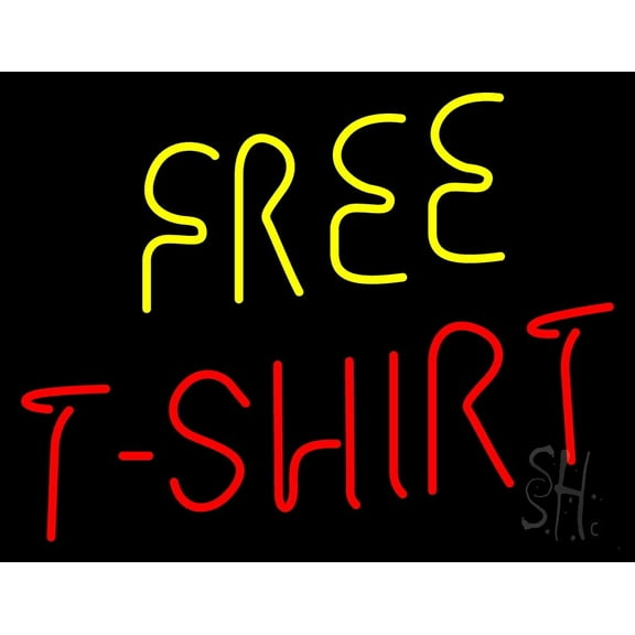 Free T Shirts LED Neon Sign 15" Tall x 19" Wide - inches, Black Square Cut Acrylic Backing, with Dimmer - Bright and Premium built indoor LED Neon Sign for Storefront.