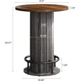 thumbnail image 3 of Finmind 39.4" Round Bar Table, Wood Bistro Pub Table with Metal Ring Footrest, Brown & Gray, 3 of 7