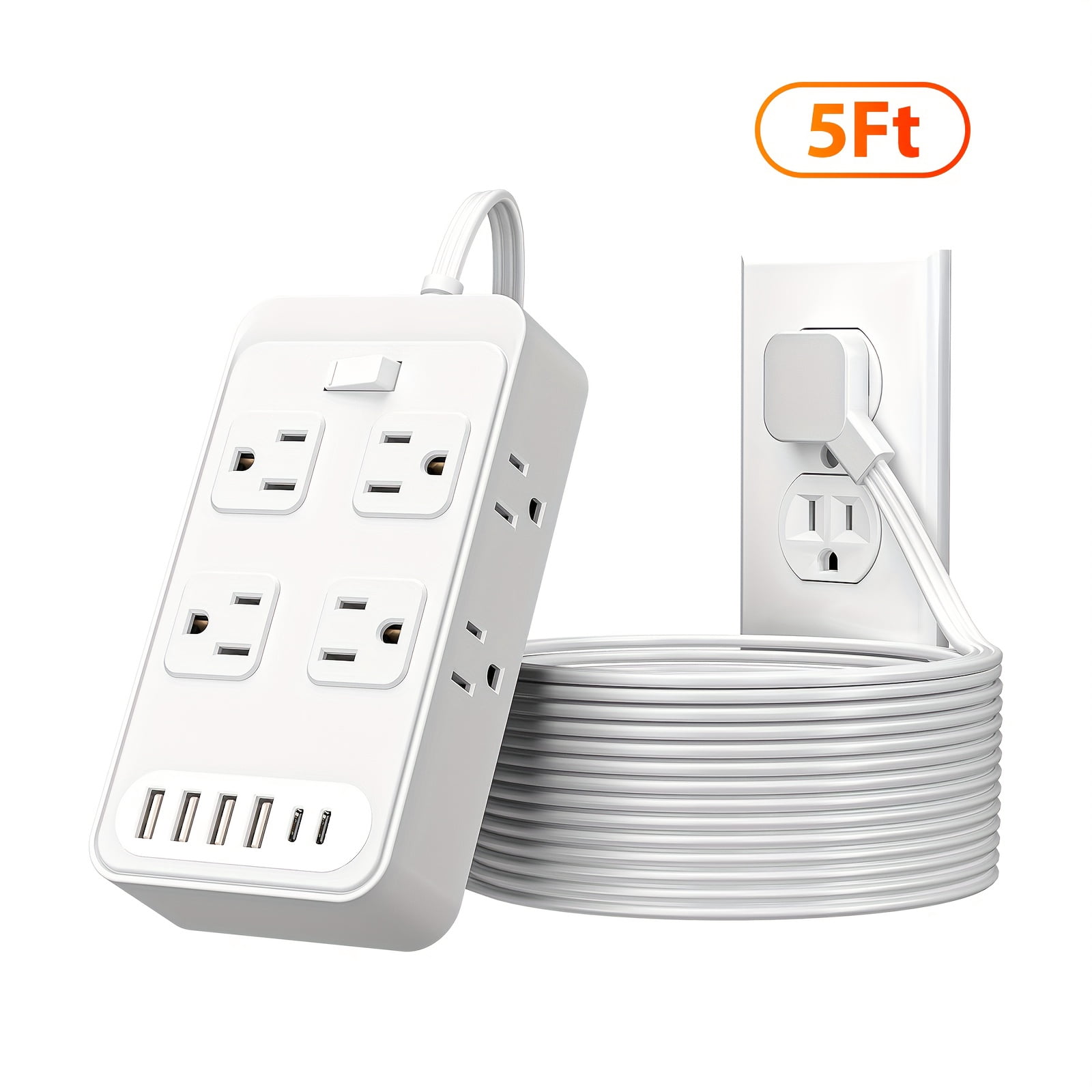 Outlet Extender with Surge Protector, 8 AC Outlets & 6 USB Ports (4A+2C), Short 3-Inch Cord, Compact Charging Station for Home Office Travel