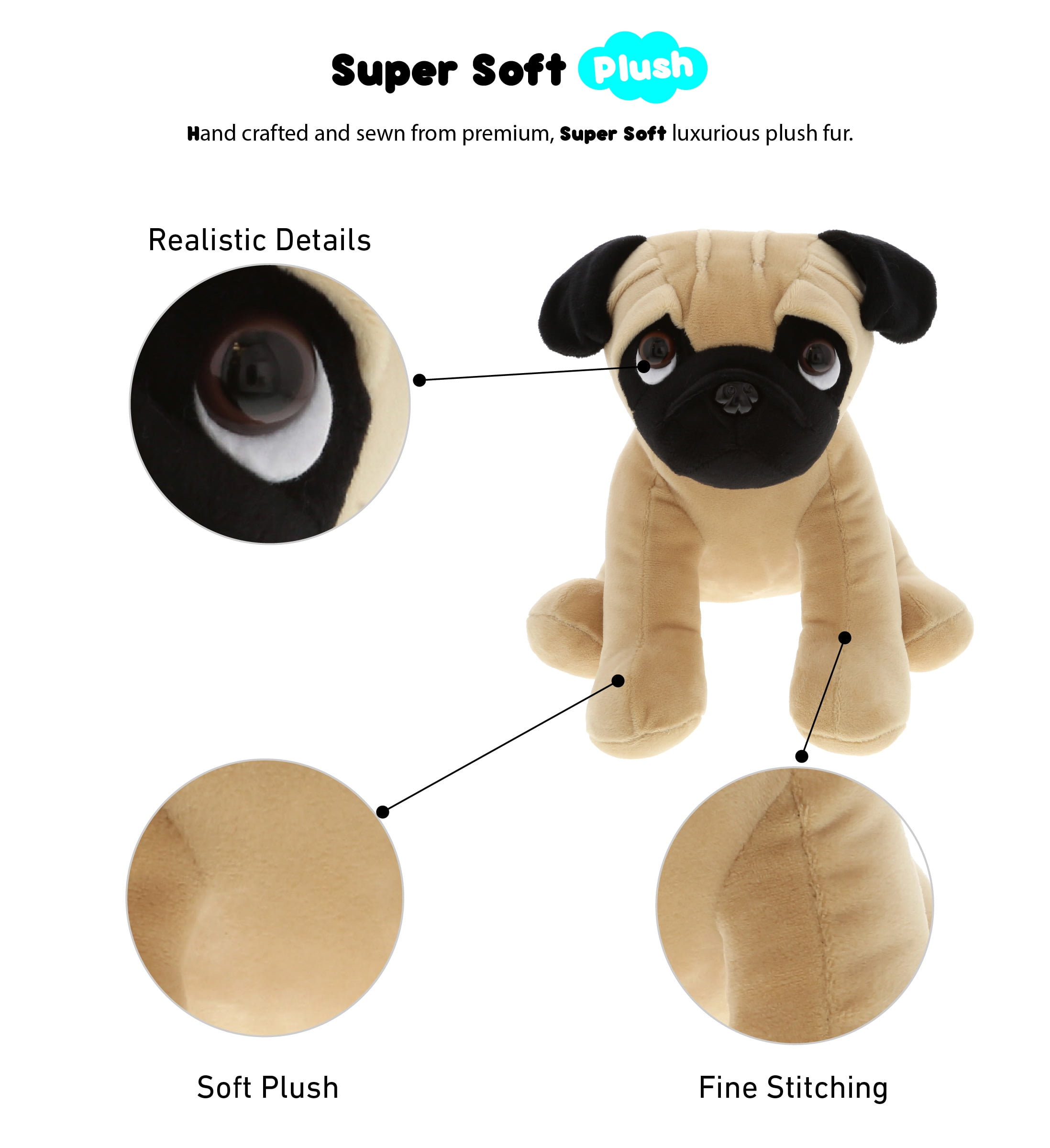 10" Inches DolliBu Happy Mother's Day Super Soft Sitting Pug Dog Plush Figure 