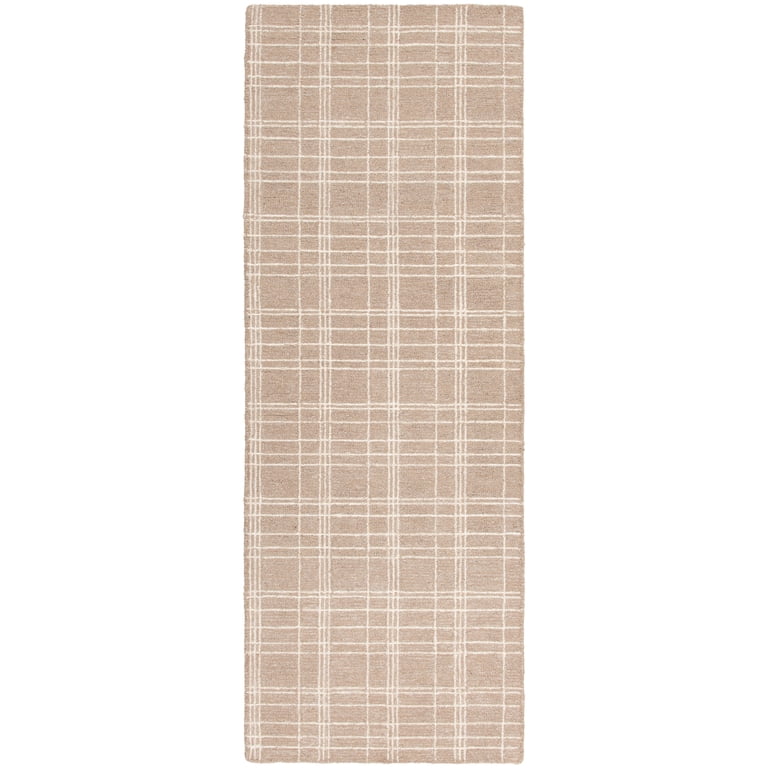 Plaid Wool Runner Rug, Beige, 2'6"x7' photo 1
