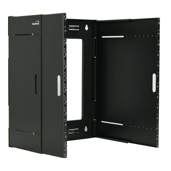 NavePoint 12U Patch Panel Bracket Wall Mount Patch Panel Rack for 19” Networking Equipment – Expandable Mounting Depth 9.5” to 15.5” 4U IT Rack 40lbs Weight Capacity Pre-Assembled