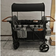 Vomeast Upgrade Wagon Stroller for 2 Kids, Outdoor baby stroller with Canopy, 5-Point Harness, Adjustable Handlebars (Grey)