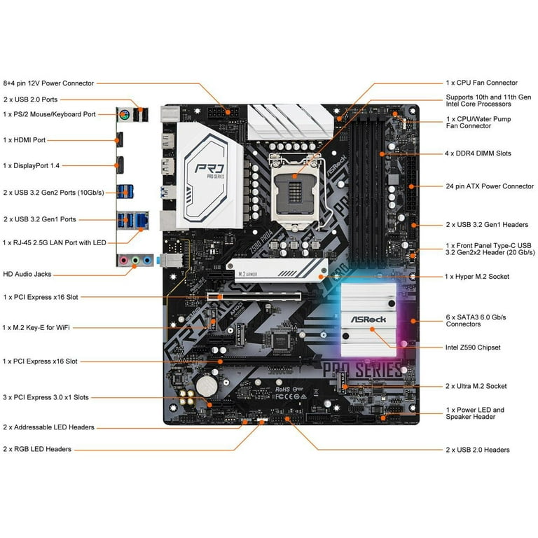 ASRock Z590 PRO4 LGA 1200 Intel Z590 SATA 6Gb/s ATX Intel