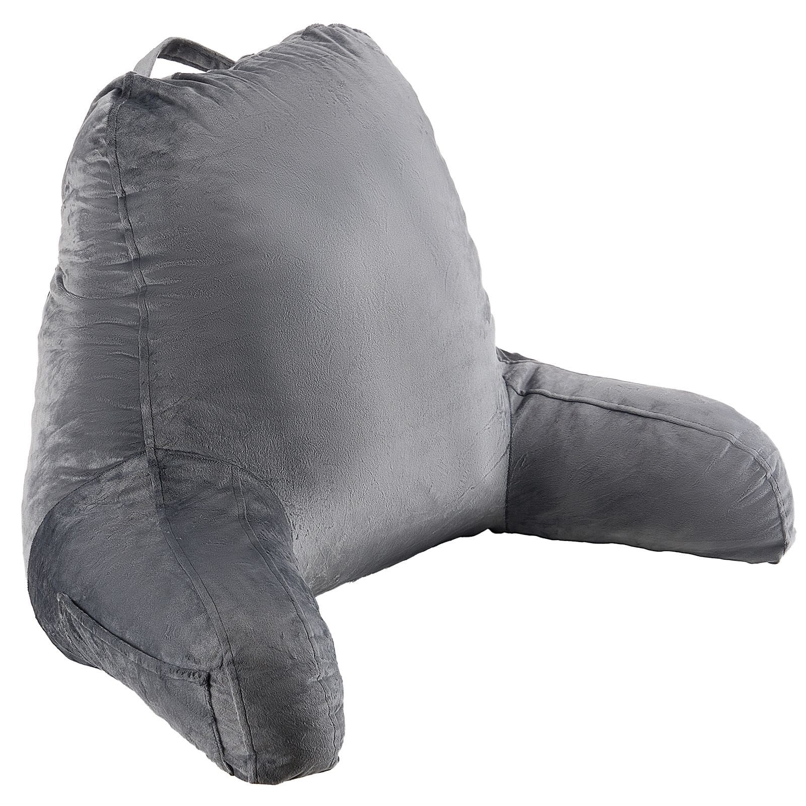 Large Reading Pillow with Memory Foam, 3 Pockets, Dual Zip Lining, Ergonomic Design, Machine Washable Velvet, Portable Handle for Bed Sofa