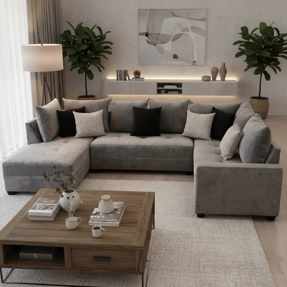 Sala Esquinera Salvanto Oasis Gris, 145x290x150 cm, 3 Piezas