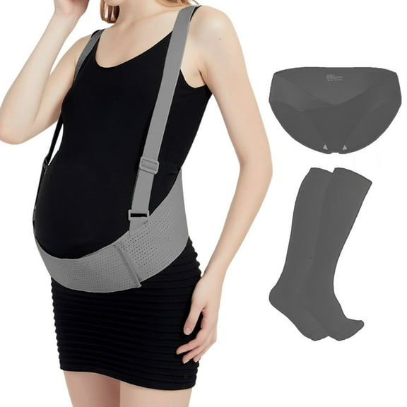 Dr.Cherwish Pregnancy Support Belt, Elastic Adjustable Back/Pelvic/Abdominal Support, Breathable Fabric,Gray（Belly Band & Panties & Compression Socks）