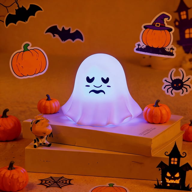 weibbin Cute Ghost Night Light 7 Color Changing LED Lamp Rechargeable Bedside Nightlight Decor for Bedroom Nursery Gift Silicone PVC