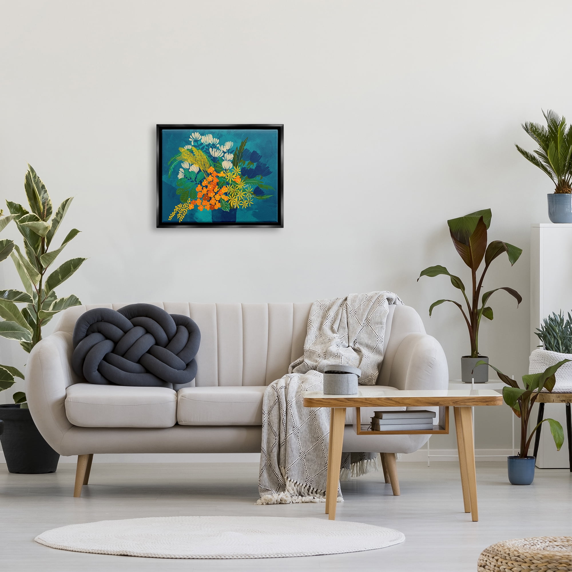 Stupell Industries Mixed Vase Florals Botanical & Floral Painting Black Floater Framed Canvas Art Print Wall Art, 21 x 17