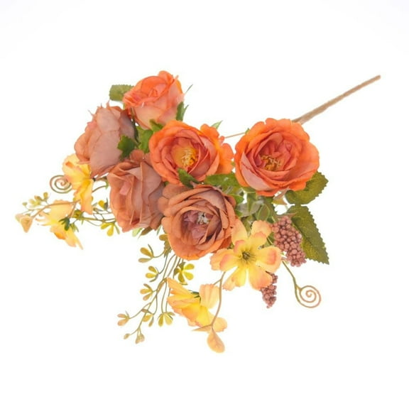 Ohmyroo Miniature Artificial Pomegranate and Rose Floral Spray, Looking Fake Berry and Flower Stem for Tabletop Centerpiece and Vase Display