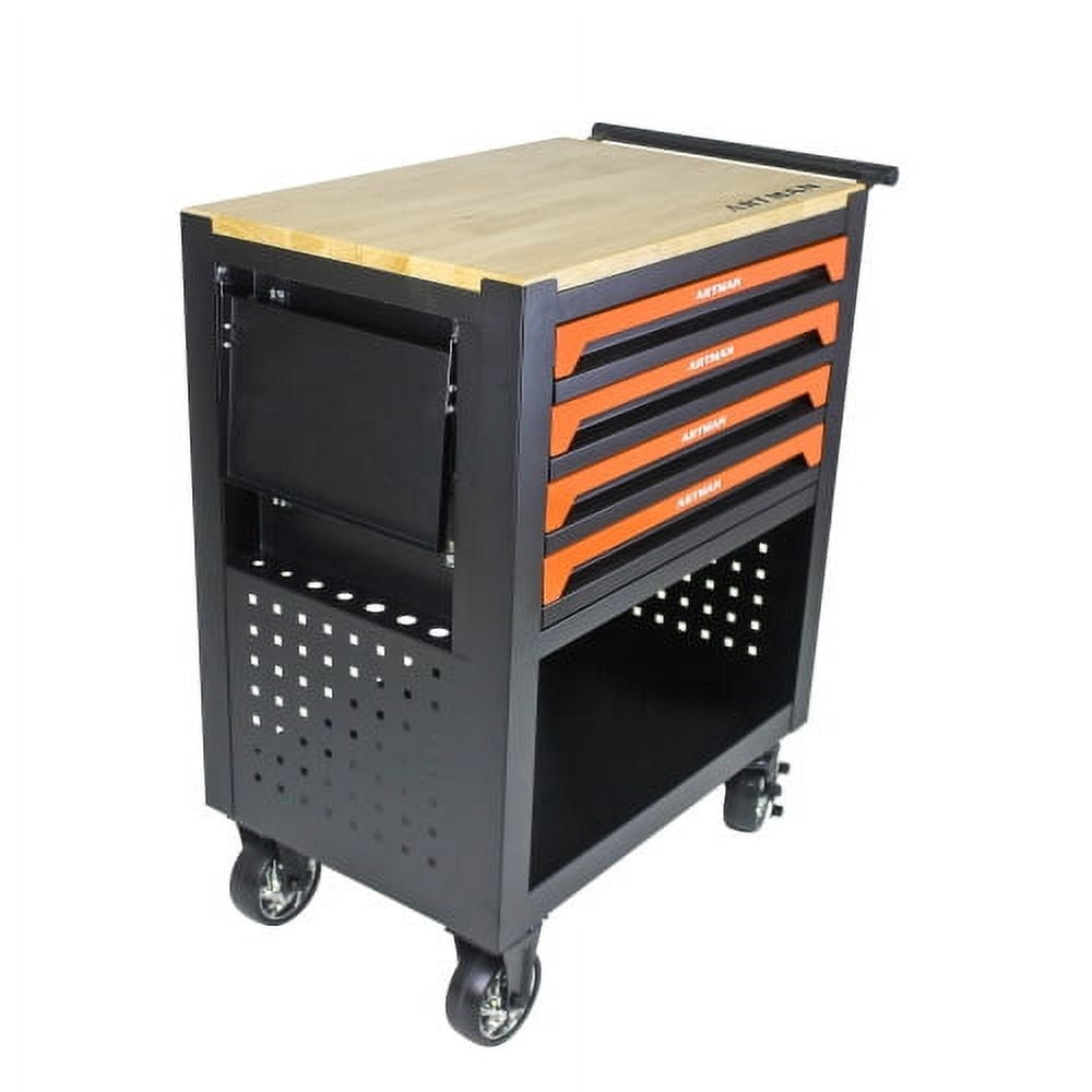ARTMAN 4 Drawers Tool Cart with Wheels and Drawers,Wood Top Tool Box for Garage Workshop Warehouse
