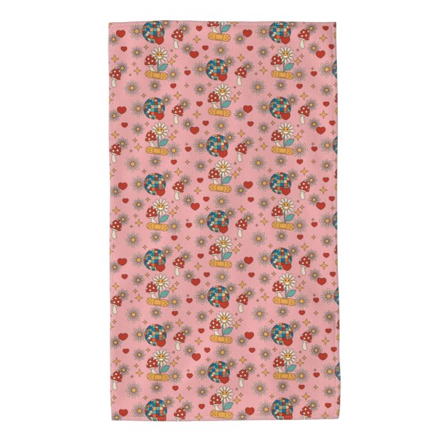 Fotbe Retro 70s 60s Hippie Flower Toalla Premium con Patrón, Toalla de Microfibra de Secado Rápido, Ligera y Altamente Absorbente (27.5x16in), Ideal para Uso Diario