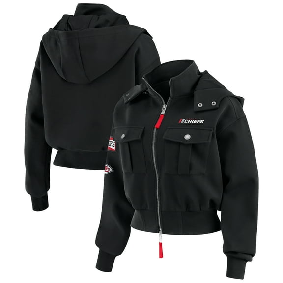 Women's WEAR by Erin Andrews  Black Kansas City Chiefs Tri-Blend Patch Pocket Cropped Full-Zip Bomber Hoodie Jacket