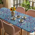 thumbnail image 3 of Vintage Morocco Table Cloths for 8 Foot Rectangle Tables, Traditional Tribal Abstract Geometric Blue Patio Waterproof Elastic Fitted Tablecloths, Washable Rectangular Table Cover for Camping, 3 of 8