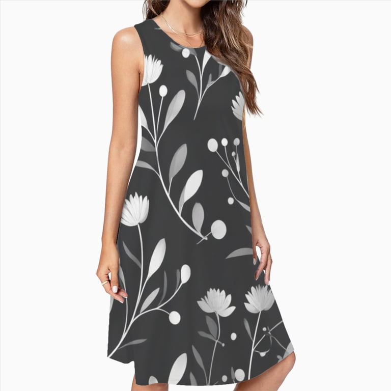 grayscale dress Elegant Floral Pattern Casual Sleeveless Loose Sundress For Women Summer Dress Daily Woman deep hues and shimmering details mimic the look of a starry night sky Grayscale photo of woman in