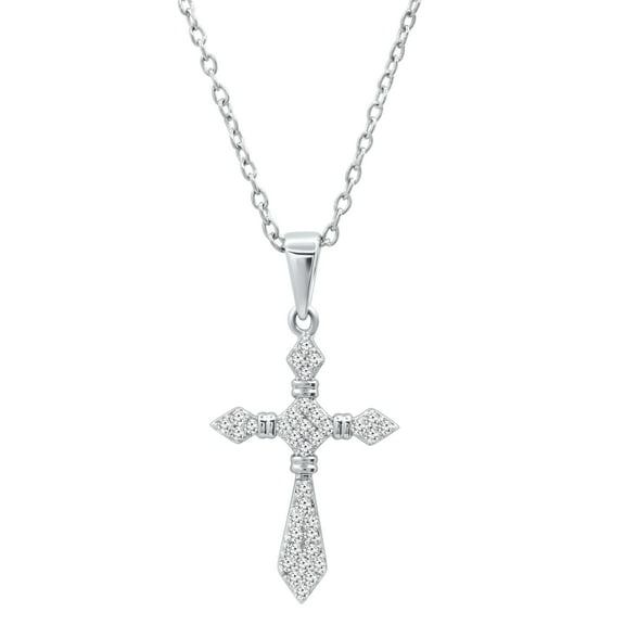 Dazzlingrock Collection Round White Diamond Religious Cross Pendant for Women with 18 Inch Silver Chain (0.20 ctw, Color I-J, Clarity I2-I3) in 10K White Gold