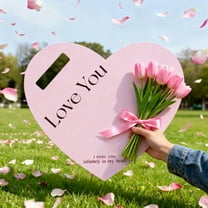 Pink Heart Shaped Flower Gift Box with "Love You" Print - Portable Floral Bouquet Container for Valentine's Day, Anniversary, Birthday - Decorative Gift Packaging