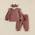 thumbnail image 4 of Coerni Toddler Baby Girl Clothes 3 6 9 12 18 24 Months Fall Outfits Solid Long Sleeve Sweatshirt Tops + Pants + Headwear Set, 4 of 8