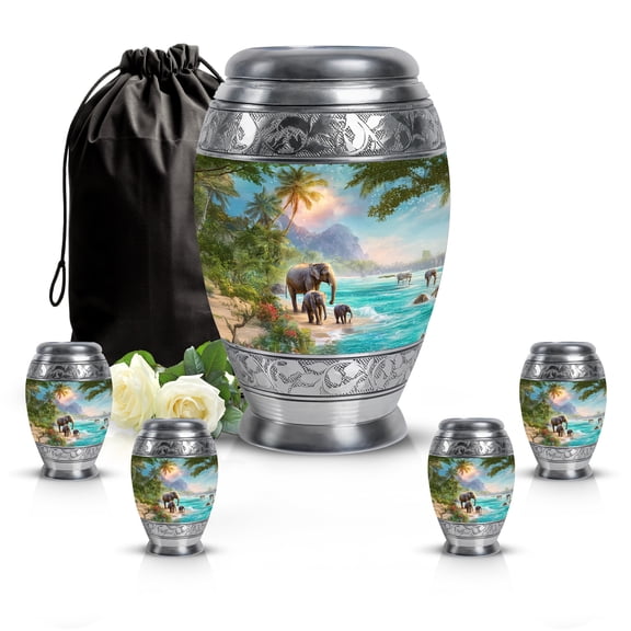SABURIAL Elephant Urn - Small Ashes Keepsake - Funeral Urn For Male & Female - Combo - 10 Inch Large With 3 Inch - Memorial Keepsakes For Ashes - Large Decorative Urns - Miniature Urns For Adult