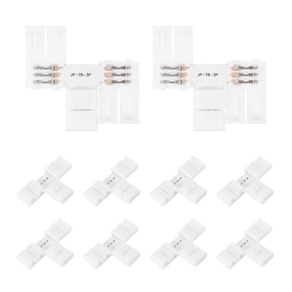10 Pcs T-Shaped 3 Pin 8mm LED Strip Lights Connectors Solderless Extendable Terminal Adapters for RGB LED Strip Lights