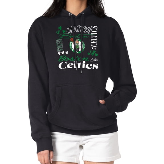 Women's G-III 4Her by Carl Banks Black Boston Celtics Team Collage Graphic Fleece Pullover Hoodie