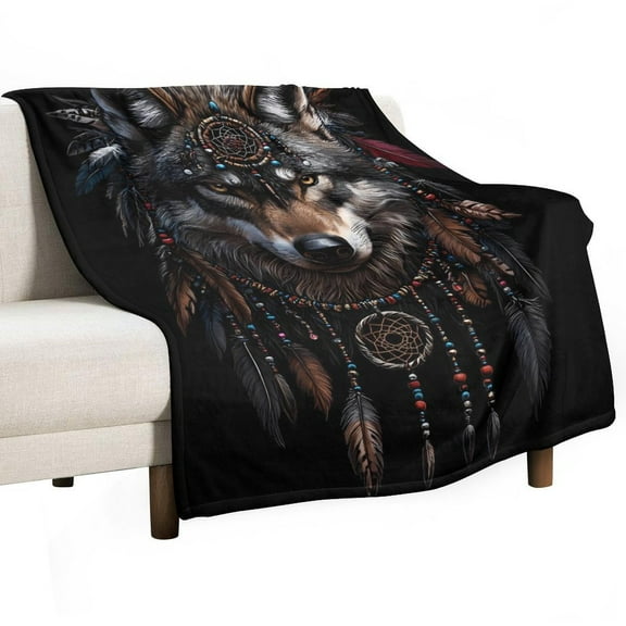 Wolf with Dream Catcher Super Soft Blanket Christmas Throw Blanket Flannel Microfiber Blankets for Couch Bed Sofa Fluffy and Warm 30"x40"