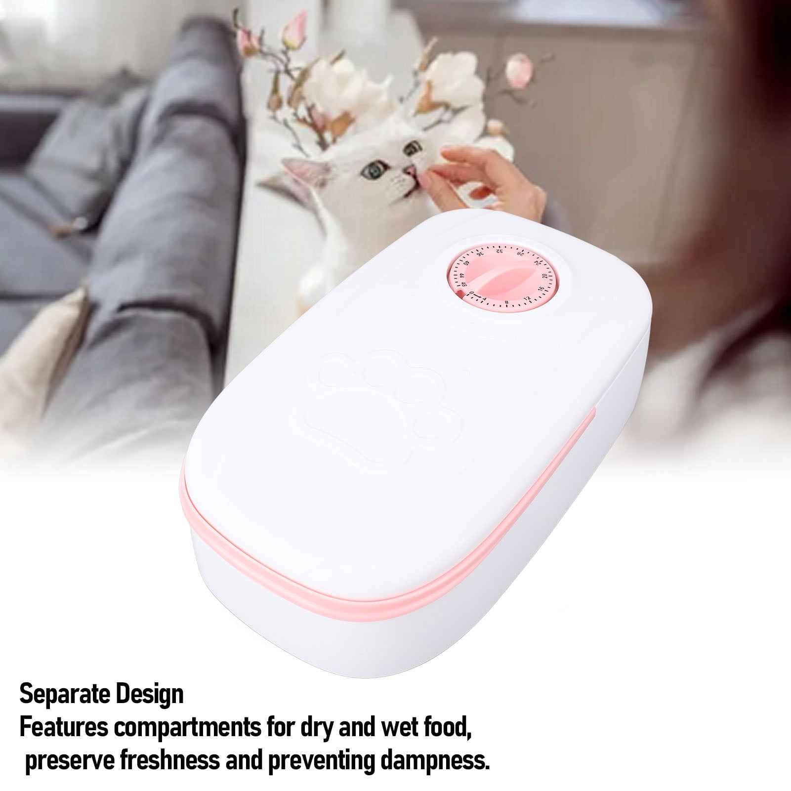 Riousery Automatic Pet Feeder Timed Maintain Freshness Dry Wet Food Dispenser Bowl for Cats and Dogs, Smart Programmable Timer, Pink, 9.84 inches / 25 cm