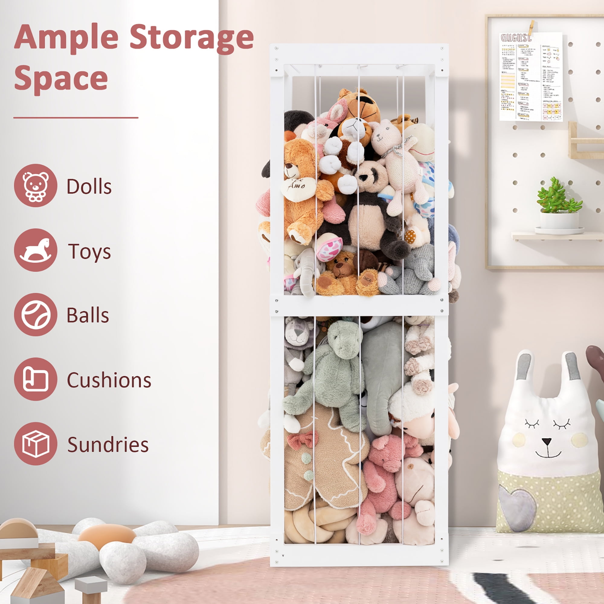 Gymax 300L Large Stuffed Animal Storage Space-saving Toy Storage Organizer w/Open Top White