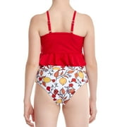 Fesfesfes Girls Summer Swimsuits Casual Cute Floral Print Double Ruffle Sling Swimwear Beach Swimsuits Split Two-Piece Bikini Sets