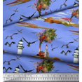 thumbnail image 2 of Soimoi Cotton Jersey Fabric Lighthouse,Bird & Tree Nature Print Sewing Fabric Yard 58 Inch Wide, 2 of 4