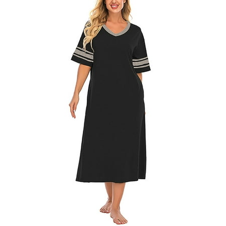 

Niuer Casual Long Pajamas Dress for Women Summer Short Sleeve Nightshirt Nightgown Sleepwear Loungewear