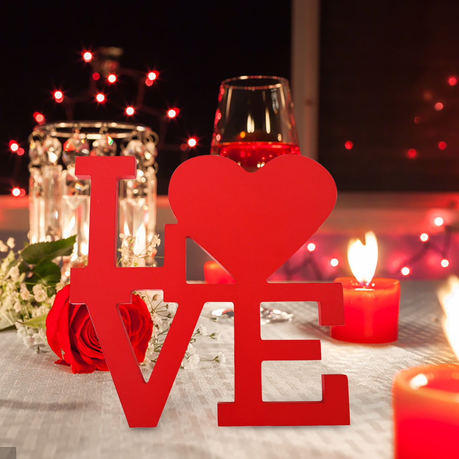 Wooden Love Sign Table Top Decor - Freestanding Pink Letters, 10x10 Cm Each, For Wedding, Home, Party